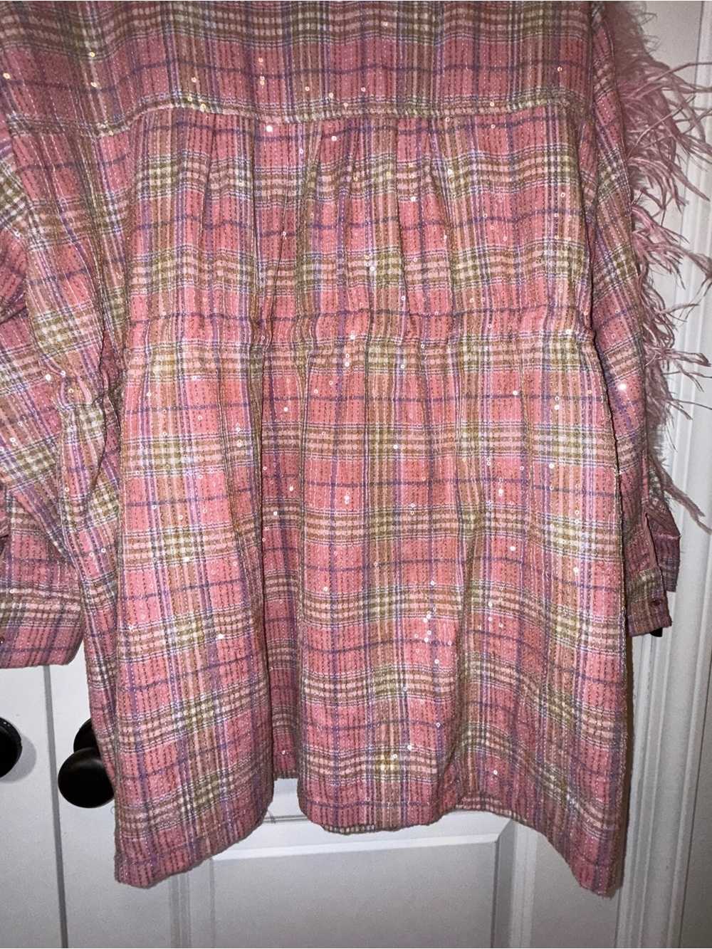 Queen of Sparkles | Pink Flannel Feather Dress | Size Small - Picture 11 of 16